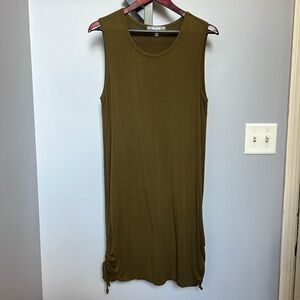 Marbled-Olive Green Midi Dress with Side Ruching